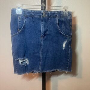 Free People Blue Distressed Demin Skirt